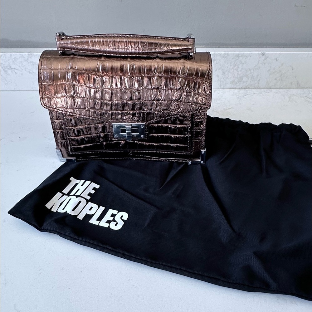 NWT | The Kooples | Emily | PinkBronze Metallic Crocodile-Embossed Crossbody Bag - Picture 5 of 11